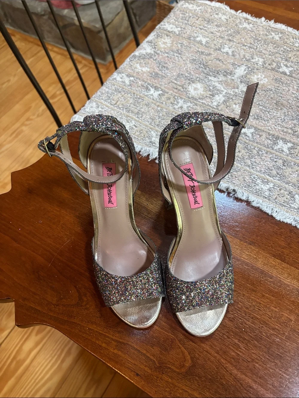 Betsey Johnson Multicolor Glitter Block Heel Sandals